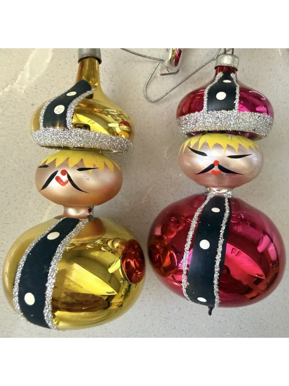 Set Of 2 Soffieria De Carlini Ornaments Italy Figurines Faces Design Handblown